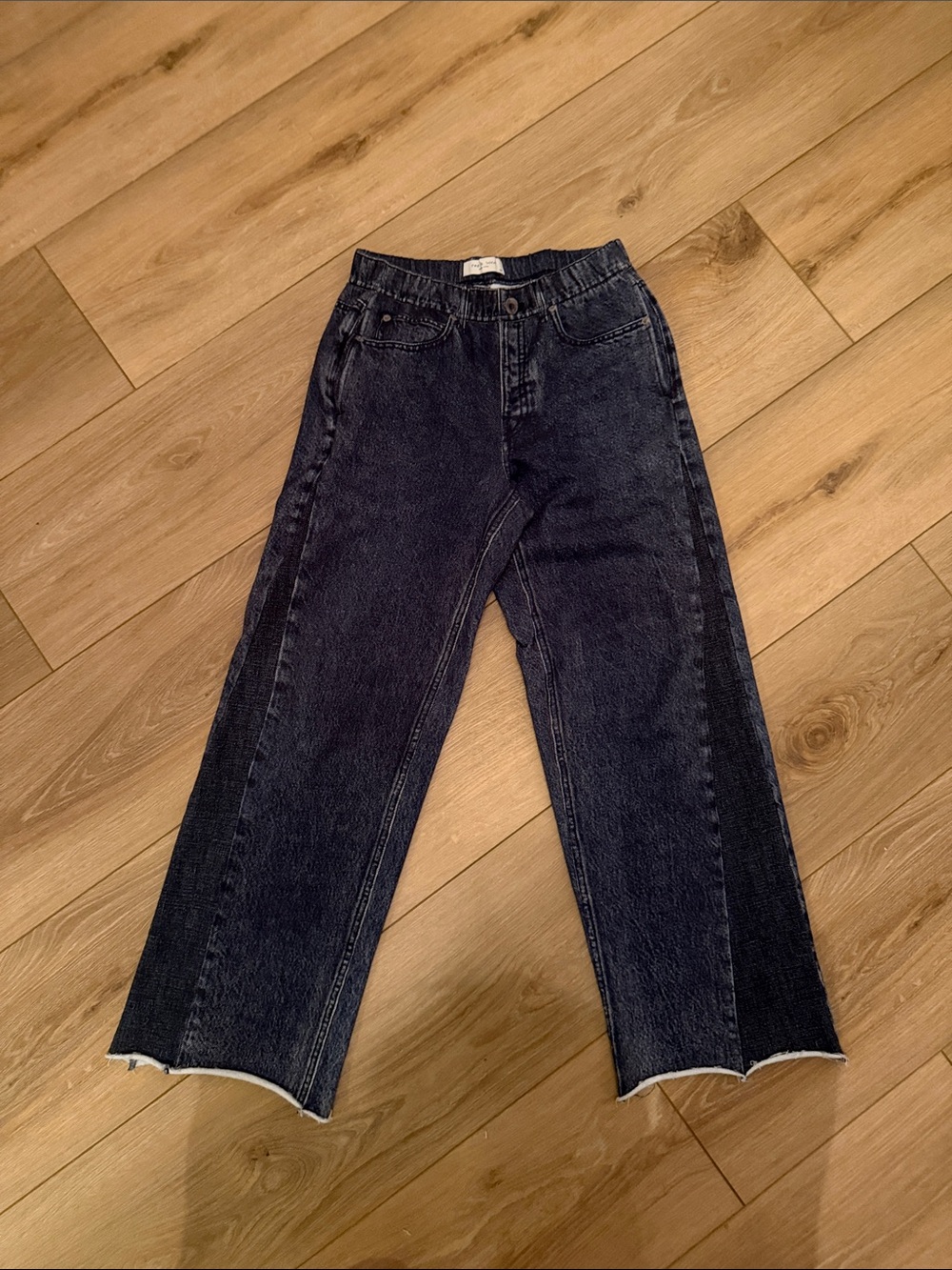 rag & bone Wide-Leg Two Tone Frayed Hem Miramar Jeans in Washed Blue Size Small